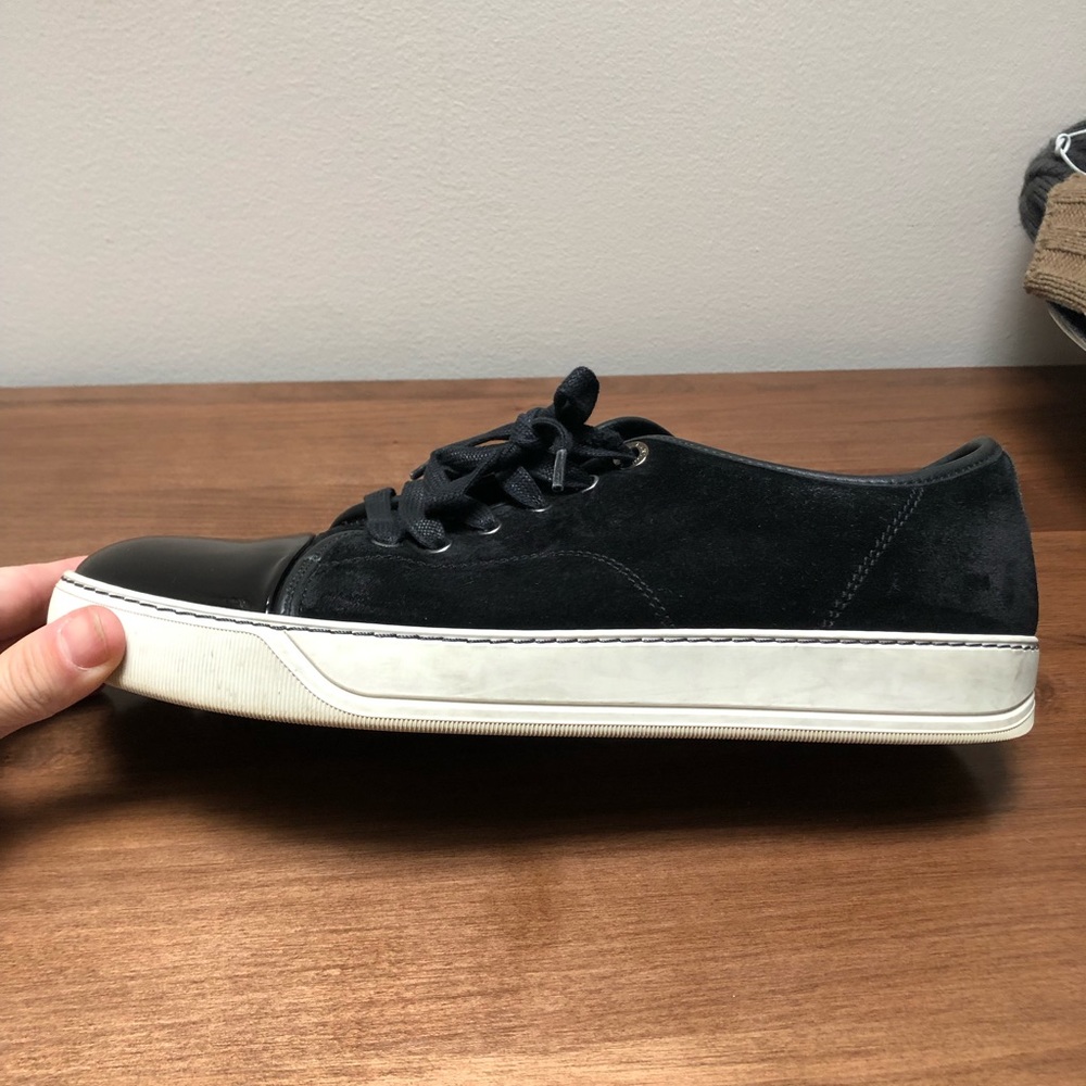 Awesome Black Lanvin Suede and Patent Cap Sneaker